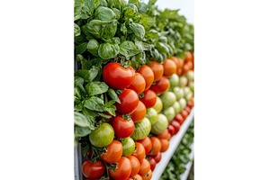 Fresh ripe tomatoes and green basil, a Food & Drink Photo by Lermont51