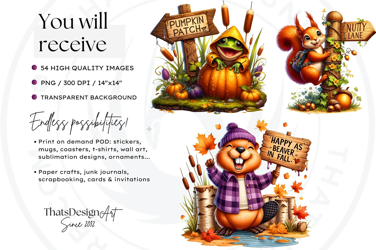 Autumn Cute animals with signs, a Seasonal Illustration by ThatsDesignArt (Photo 2 of 10)
