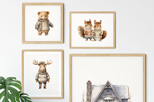 Winter Woodland Animals Clipart PNG