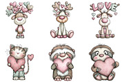 Whimsical Funny Animal Love Clipart, a Graphic by CraftArtStudio (Thumbnail 3 of 6)