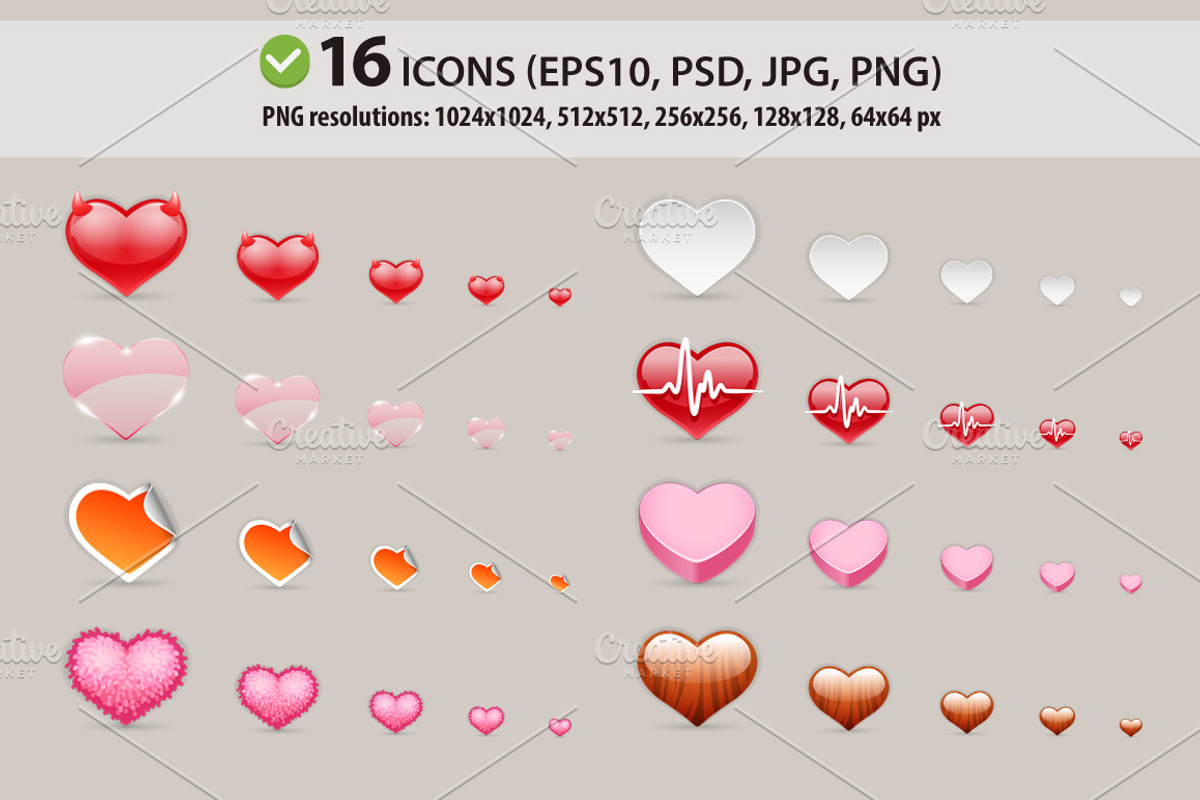 Vector Icons Hearts Set preview 3