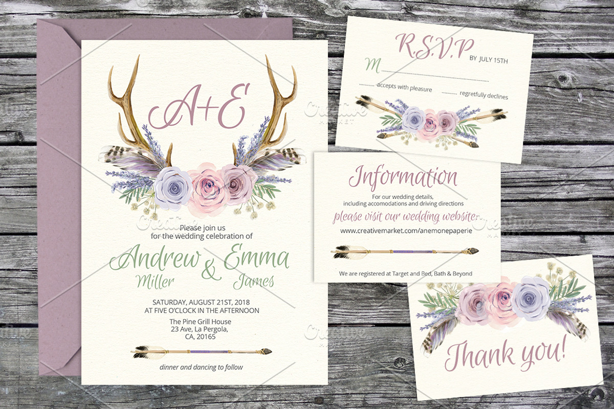 Tribal lavender wedding templates 08, an Invitation Template by Talent Supplies