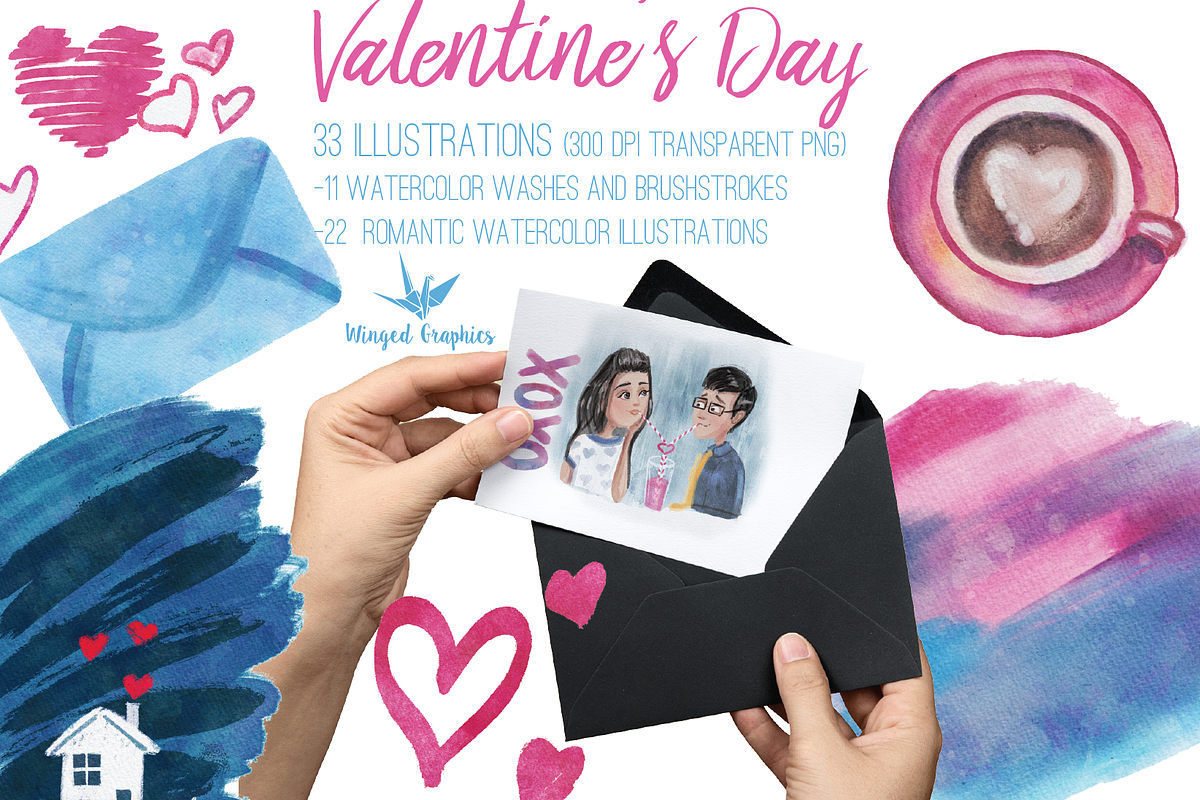 Valentine's watercolor illustrations, a Seasonal Illustration by Winged Graphics (Photo 2 of 4)