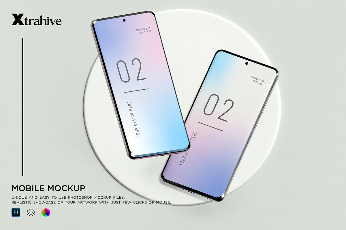 Two Smartphones Mockup, an Android Mockup by Xtrahive (Photo 1 of 2)