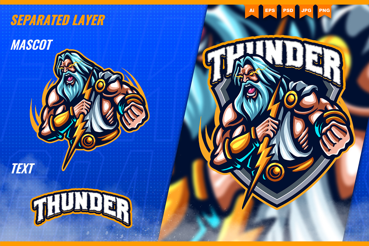 Zeus Thunder God Mascot Esport Logo, a Branding & Logo Template by FNR Graphics (Photo 3 of 5)