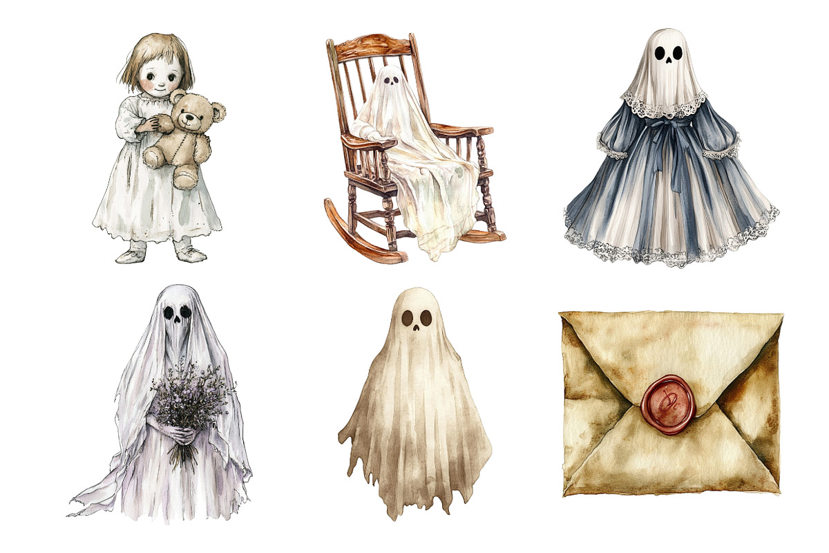 Antique Halloween Ghost Clipart, an Illustration by Daily.Designs (Photo 2 of 5)