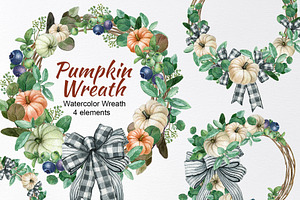 Watercolor Pumpkin wreath clipart, an Illustration by yana.fefelova
