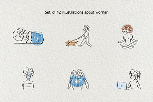 Set of 12 illustrations about woman, a Person Illustration by Lyolya Profitrolya