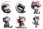 Watercolor Whimsical Cat Clipart, an Illustration by DreamArtGraphic (Thumbnail 3 of 5)