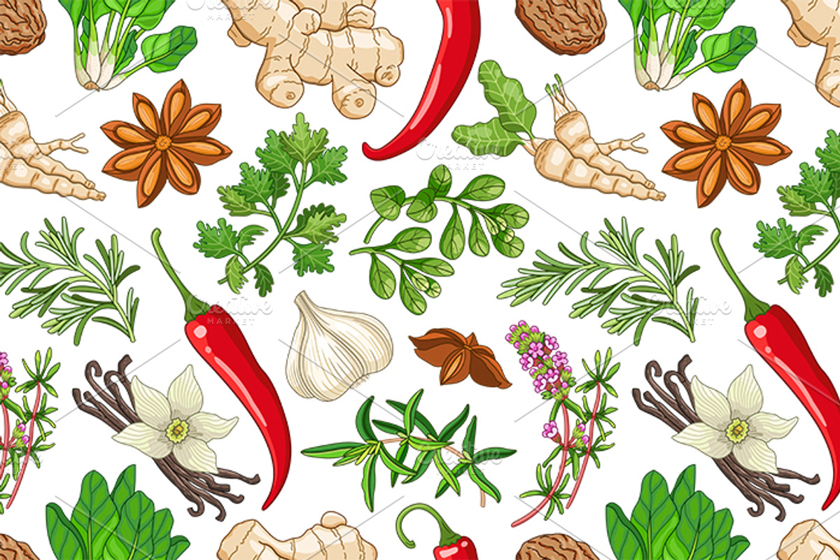 Hot pattern with herbs and spices, a Pattern Graphic by Primula`s shop (Photo 2 of 3)