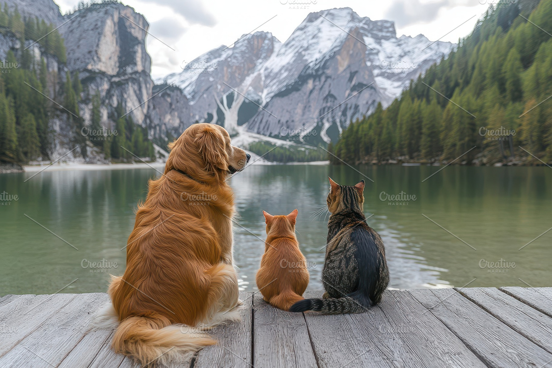Golden Retriever Cat and Kitten Lake, a Beauty & Fashion Photo by Pixeness Studio