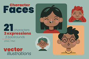 Character Faces Set, a Person Illustration by moja doodle