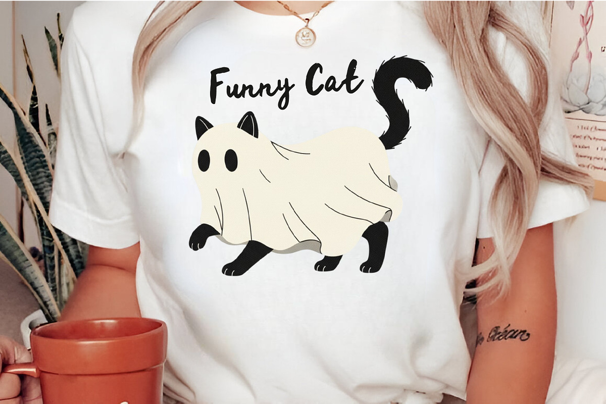 Black Cat Ghost Halloween PNG, an Illustration by Craft Nest (Photo 2 of 6)