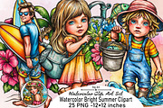 Watercolor Bright Summer Clipart Bun, an Illustration by SVGArt (Thumbnail 1 of 9)