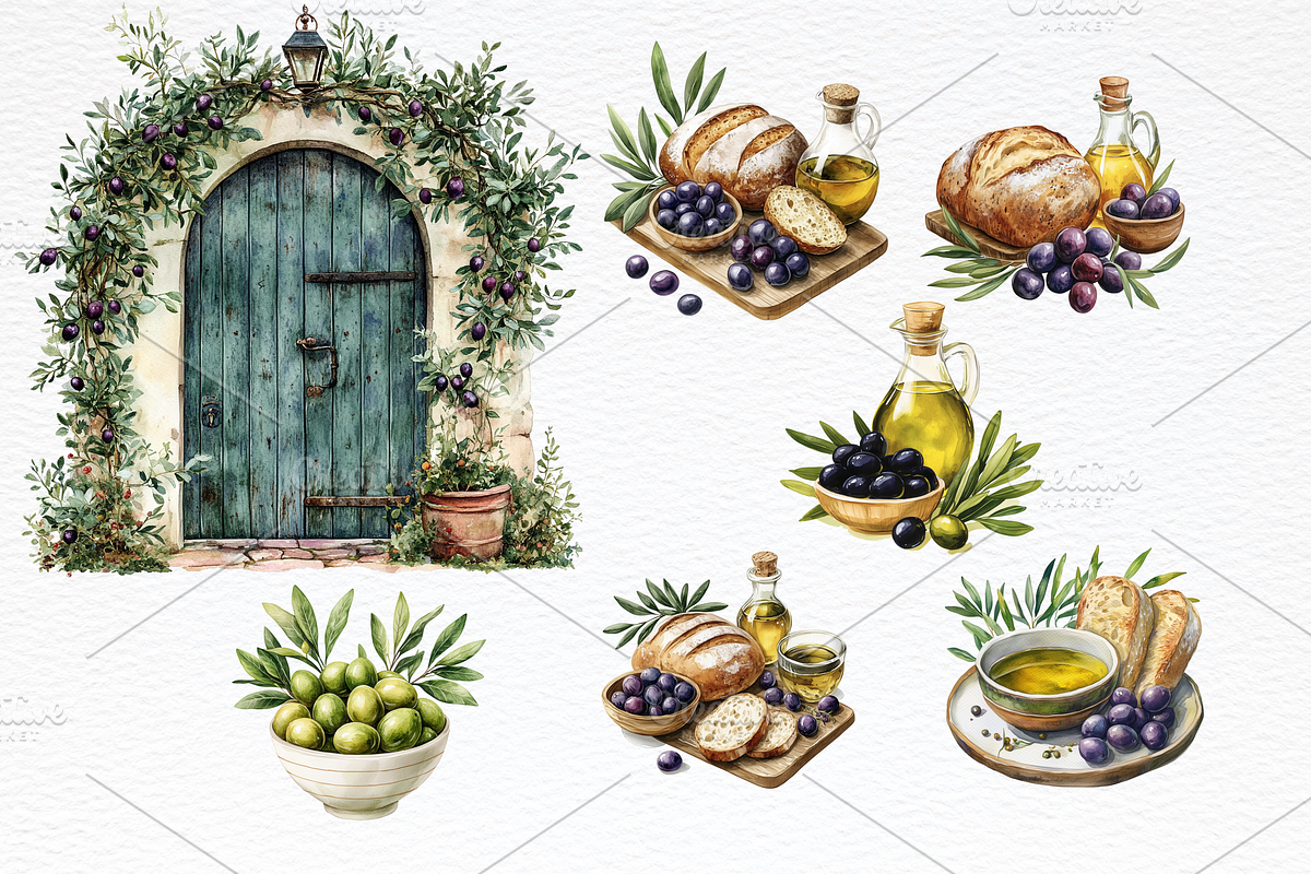 Olive Watercolor Clipart, a Food Illustration by Douce Créativité (Photo 6 of 6)
