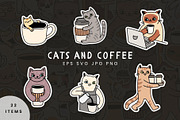 22 Hand Drawn Cats & Coffee Stickers, a Food Illustration by Kristina Chistiakova (Thumbnail 1 of 7)