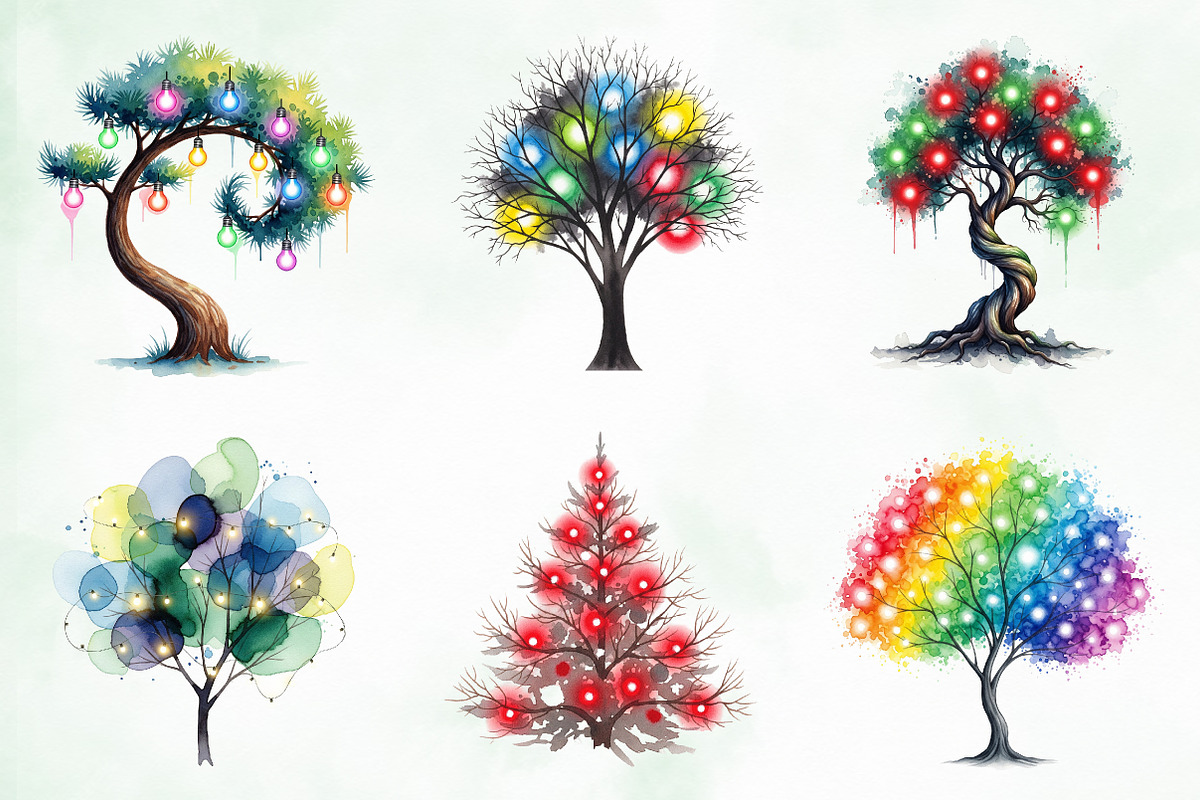 Christmas Lights Tree Clipart PNG, an Illustration by Creative Art (Photo 11 of 11)