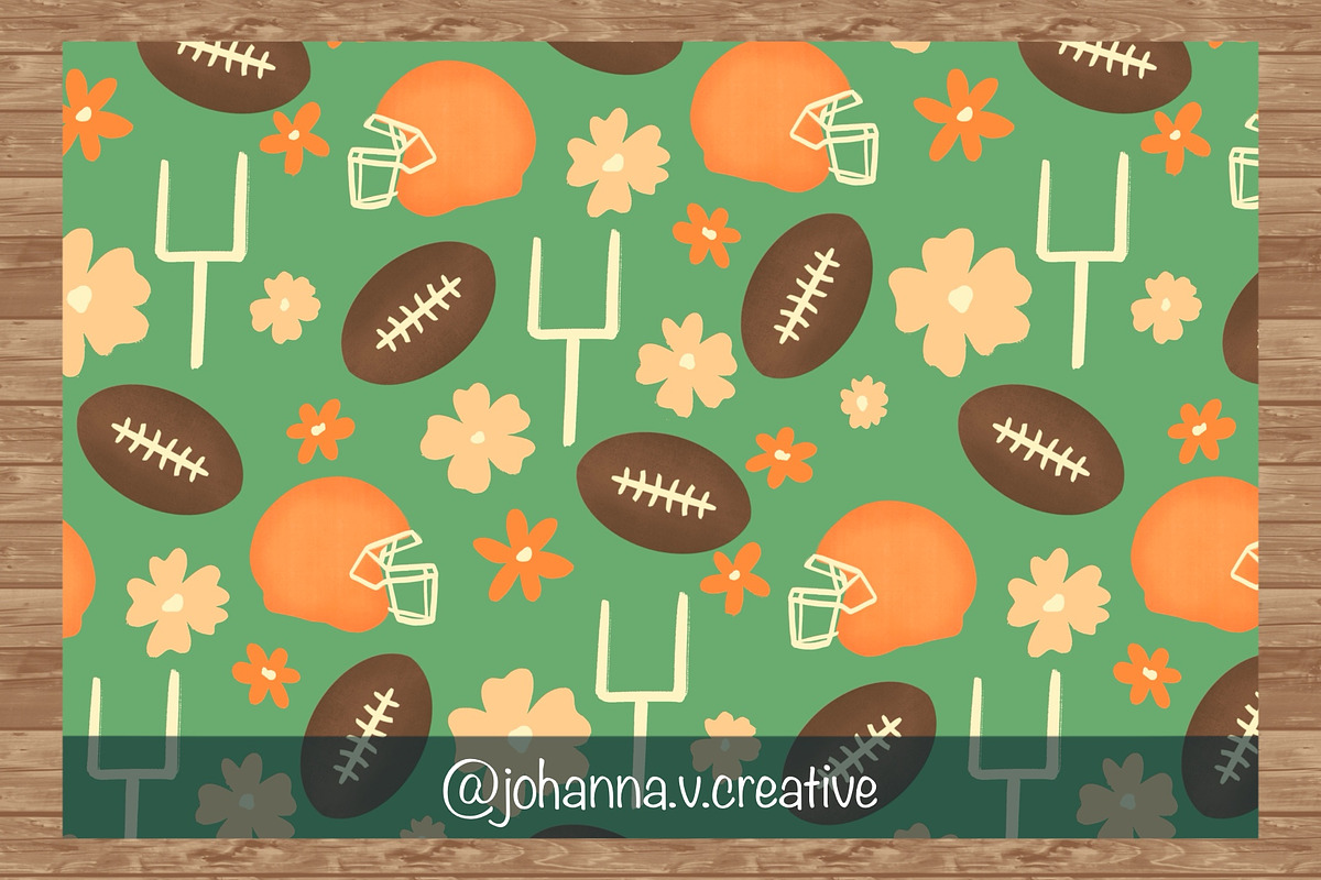 Floral Football Seamless Pattern, a Sport Illustration by Johanna V. Creative (Photo 3 of 6)