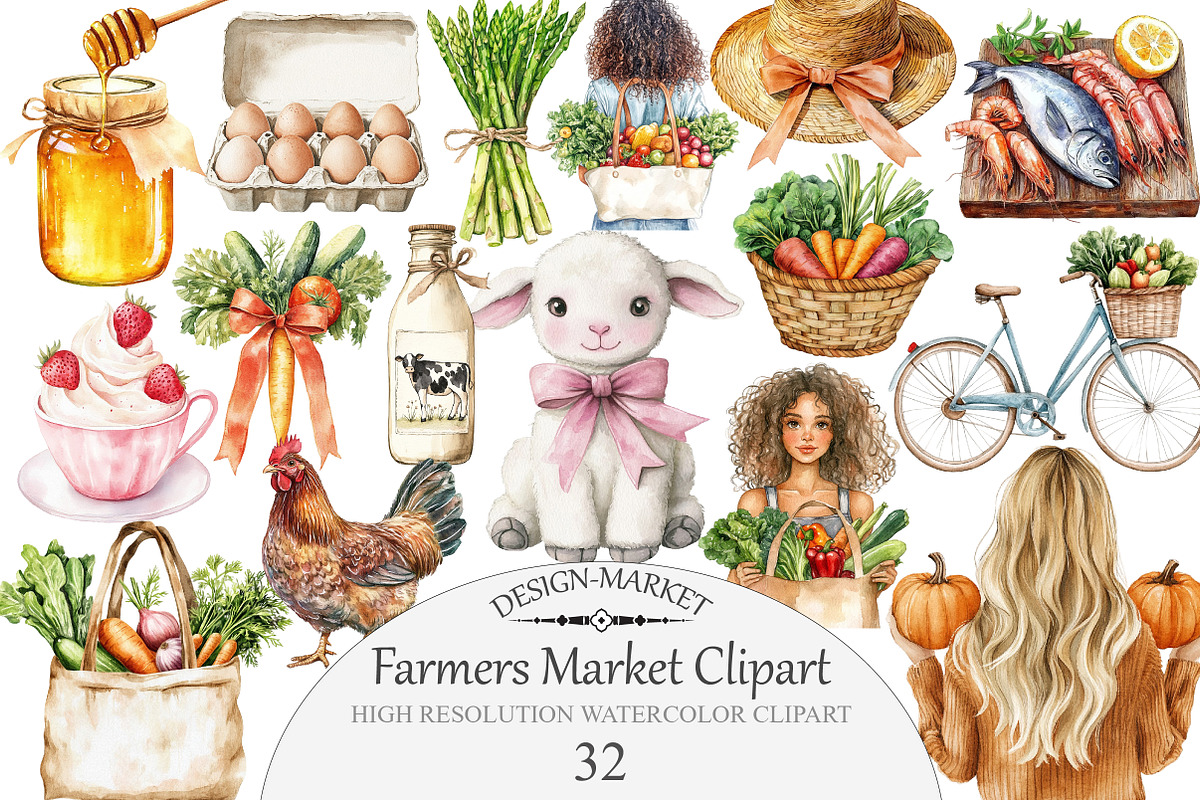 Watercolor Farmers Market Clipart, an Illustration by Design Market (Photo 1 of 4)