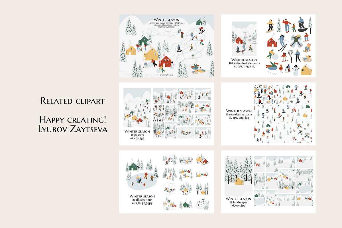 winter activities illustrations, an Object Graphic by LyubovZaytseva (Photo 8 of 8)