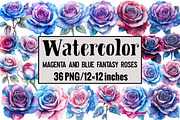 Magenta and Blue Fantasy Roses, an Illustration by Design Market (Thumbnail 1 of 3)