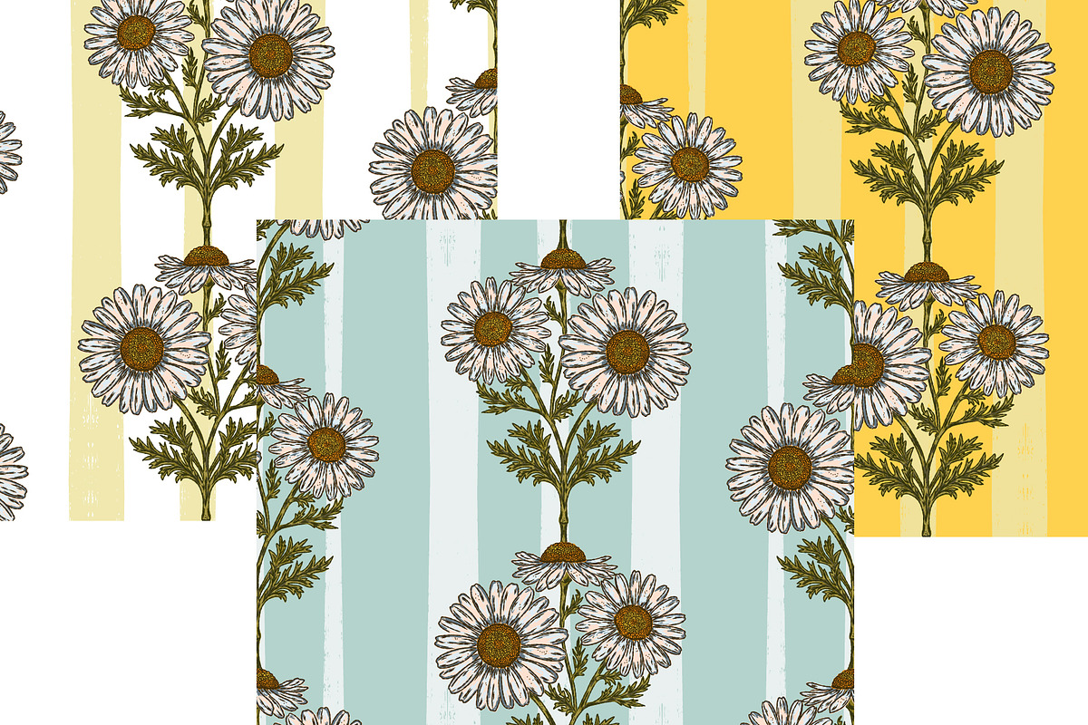 wild daisy botanical stripe, a Pattern Graphic by NayaChu (Photo 7 of 10)