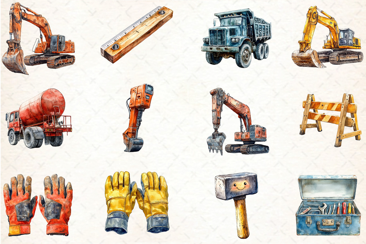 Cute Construction Watercolor Clipart, an Illustration by DreamCafeArt (Photo 5 of 5)