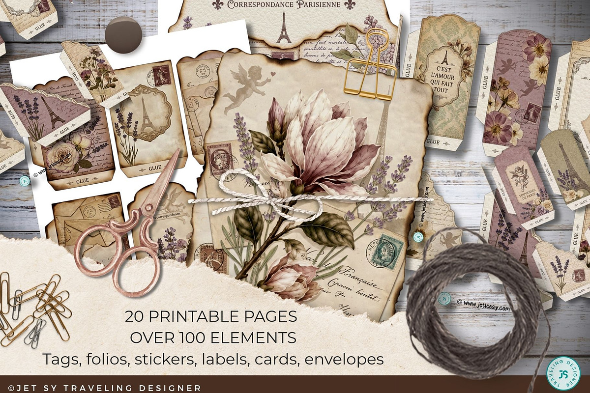 Antique Parisienne Junk Journal Kit, an Object Graphic by Traveling Designer (Photo 2 of 5)