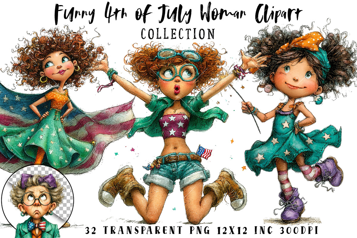 Funny 4th of July Woman Clipart, an Illustration by OK Design (Photo 1 of 6)