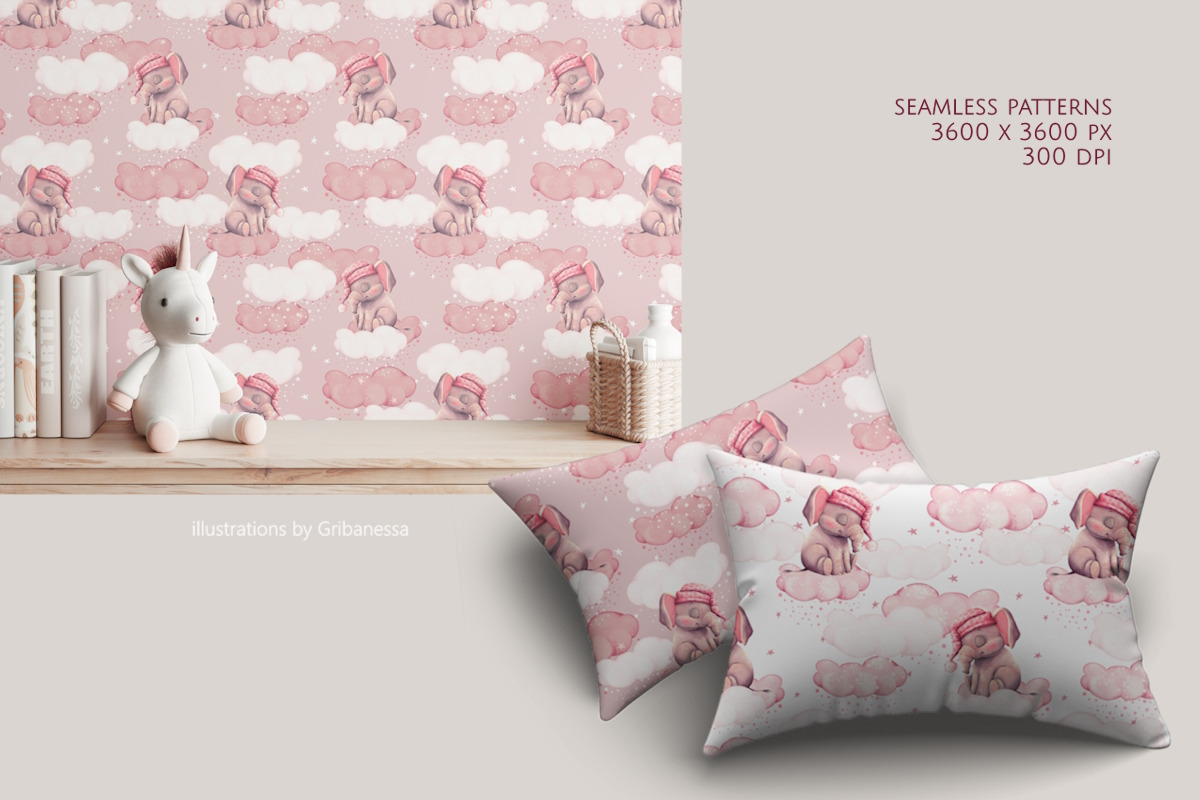 Baby Elephant Cloud Pattern Set, a Pattern Graphic by Gribanessa (Photo 3 of 5)
