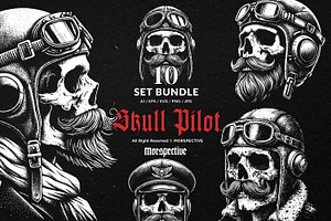 10 Bundle Dark Art Skull Pilot, an Illustration by Morspective
