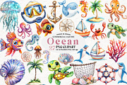 Watercolor Ocean Clipart, an Illustration by Watercolor design (Thumbnail 1 of 4)