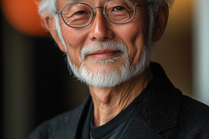 Japanologist. A portrait of an elderly man with gray hair and a beard, wearing, a Person Photo by Textures & Backgrounds