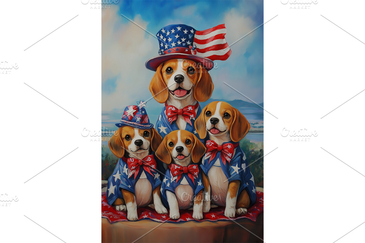 Beagle Dogs in Patriotic Hats Art, an Animal Illustration by Art Paradise Studios