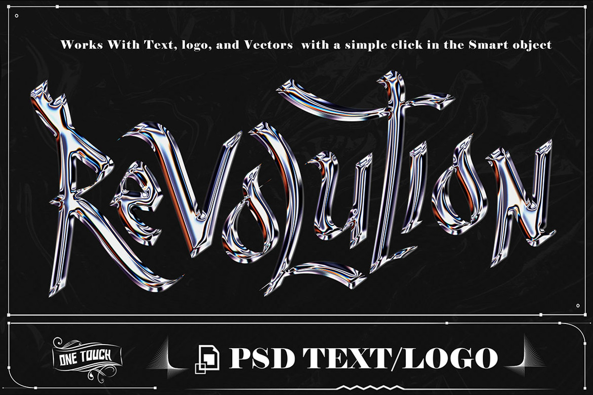 Revolution Chrome Text effect, a Layer Style Add-On by one-touch (Photo 1 of 3)