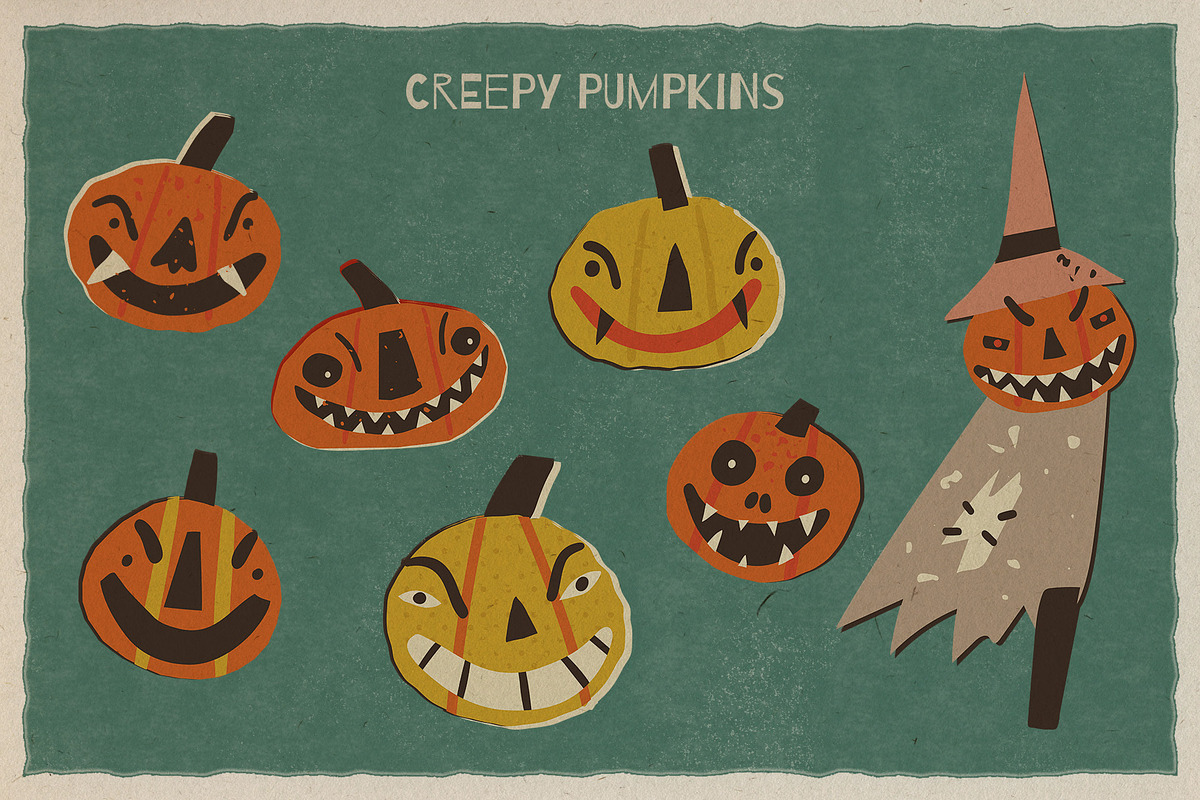 Retro Halloween clipart set, a Seasonal Illustration by Paper Cherry (Photo 2 of 27)