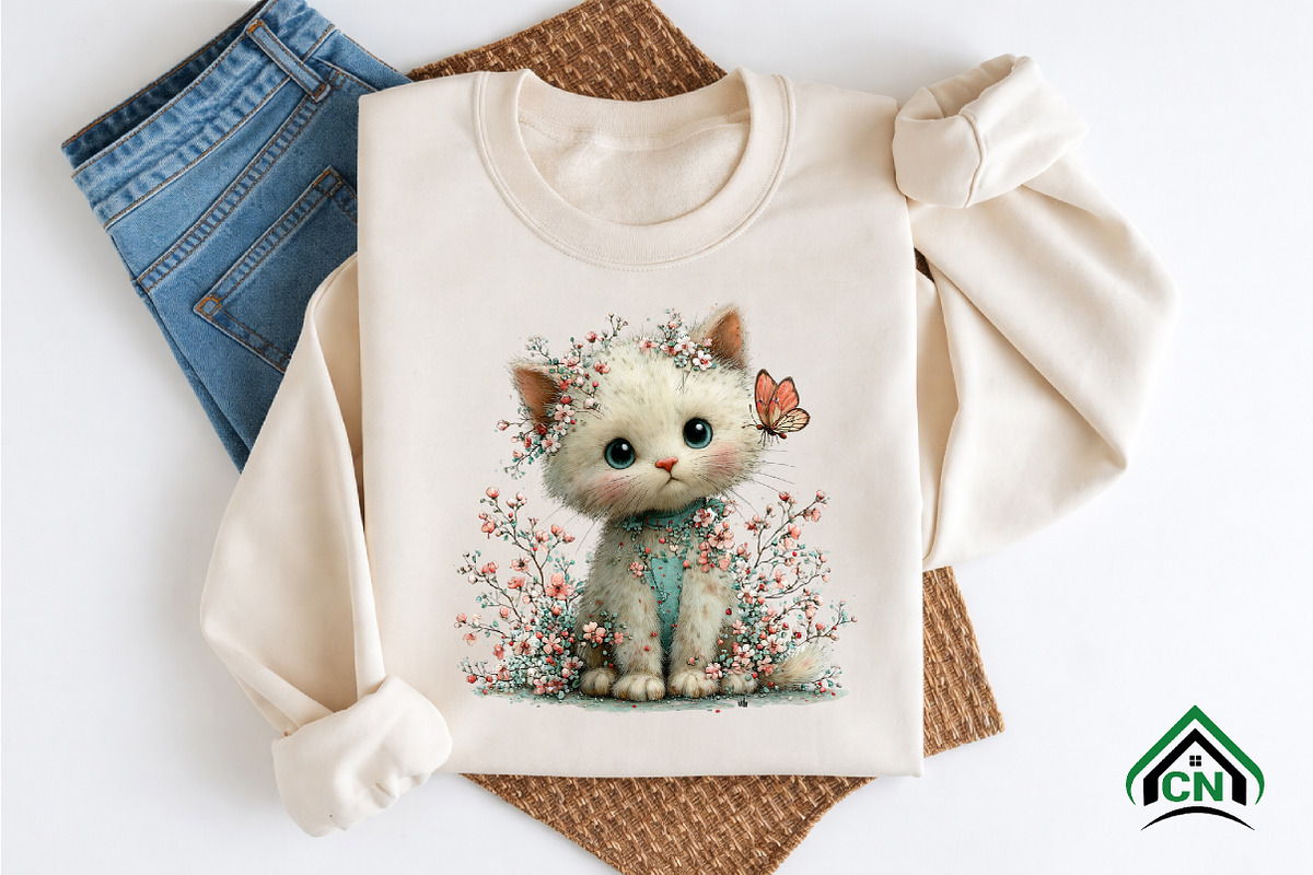 Whimsical Spring Cat Clipart Png, an Illustration by Craft Nest (Photo 10 of 12)