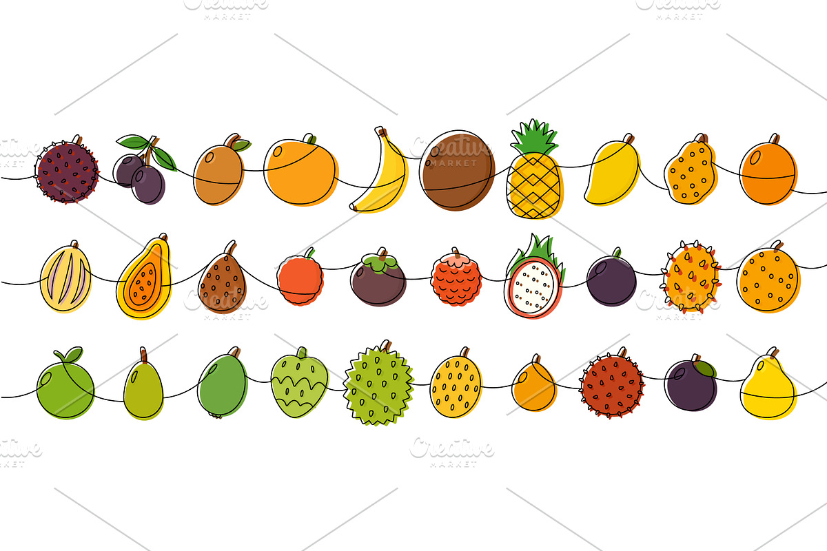 Hand drawn fruits border line art, a Food Illustration by GraphiShop