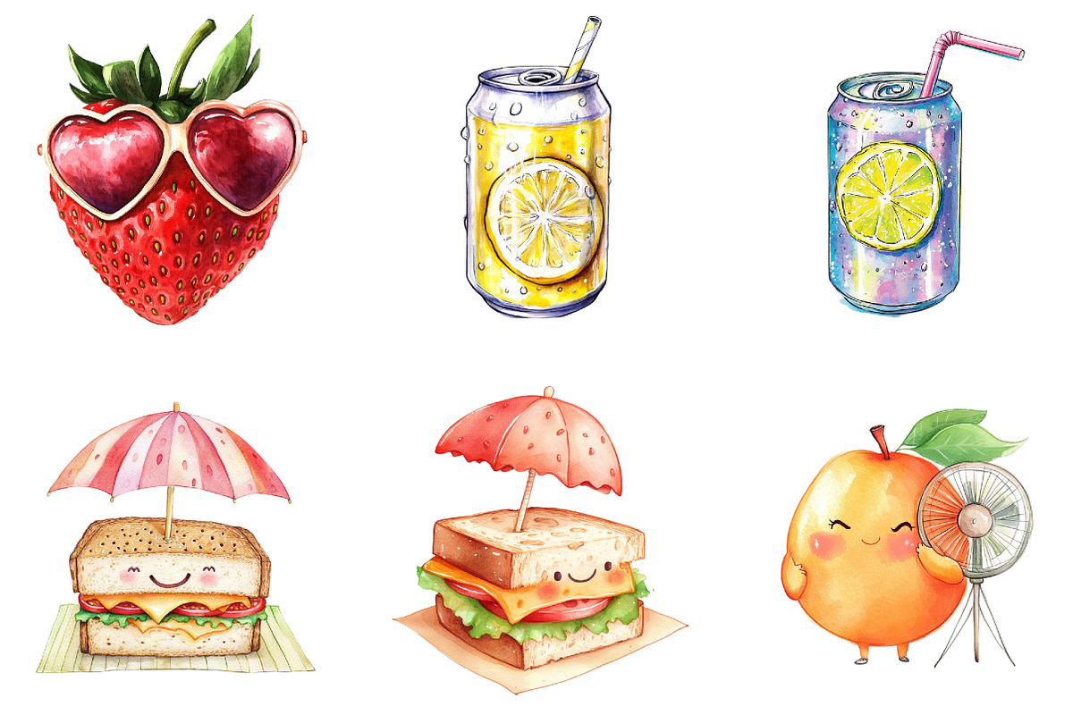 Summer Cute Fruits and Foods Clipart, a Seasonal Illustration by DreamArtGraphic (Photo 2 of 4)