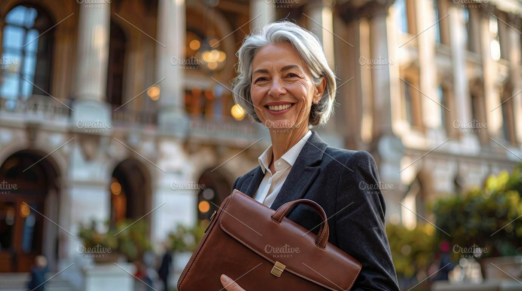Smiling Senior Businesswoman Holding Leather Briefcase, a Business Photo by Davizro's Market