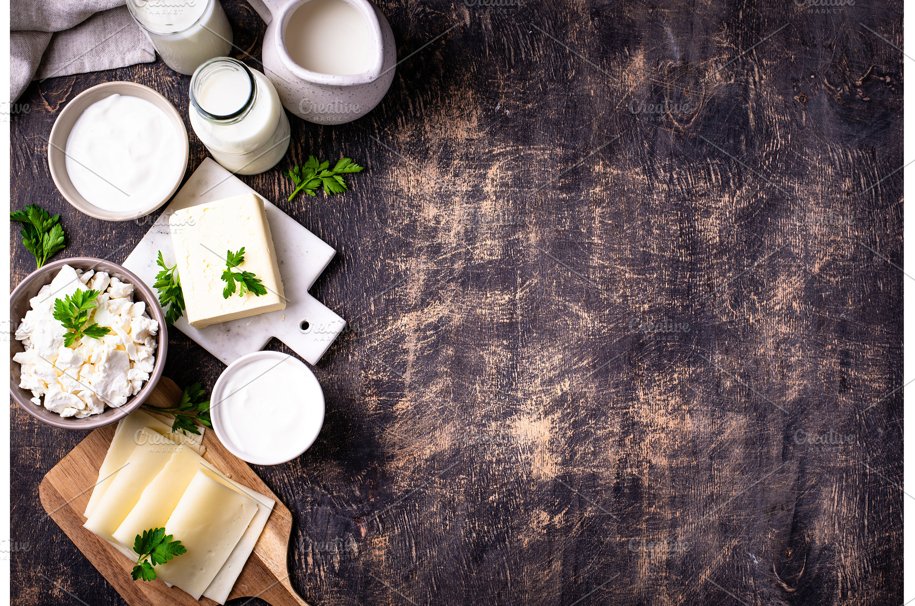 Dairy products. Milk, cottage cheese, a Food & Drink Photo by Yulia Furman