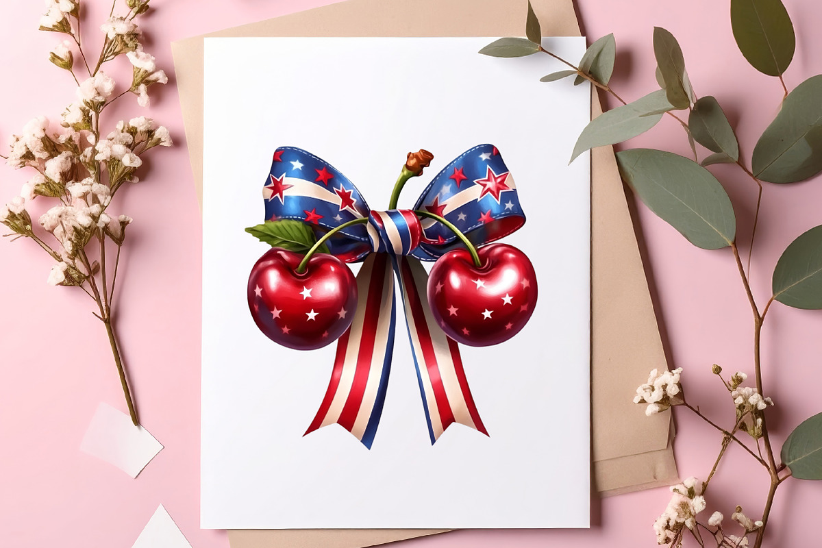 4th Of July Cherry Bow Clipart, an Illustration by SinaCreation (Photo 4 of 9)
