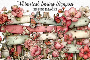 Whimsical Spring Signpost Clipart, an Illustration by Craft Nest