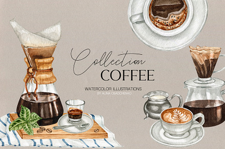 Coffee Watercolor Collection, a Food Illustration by CrystalinaShop