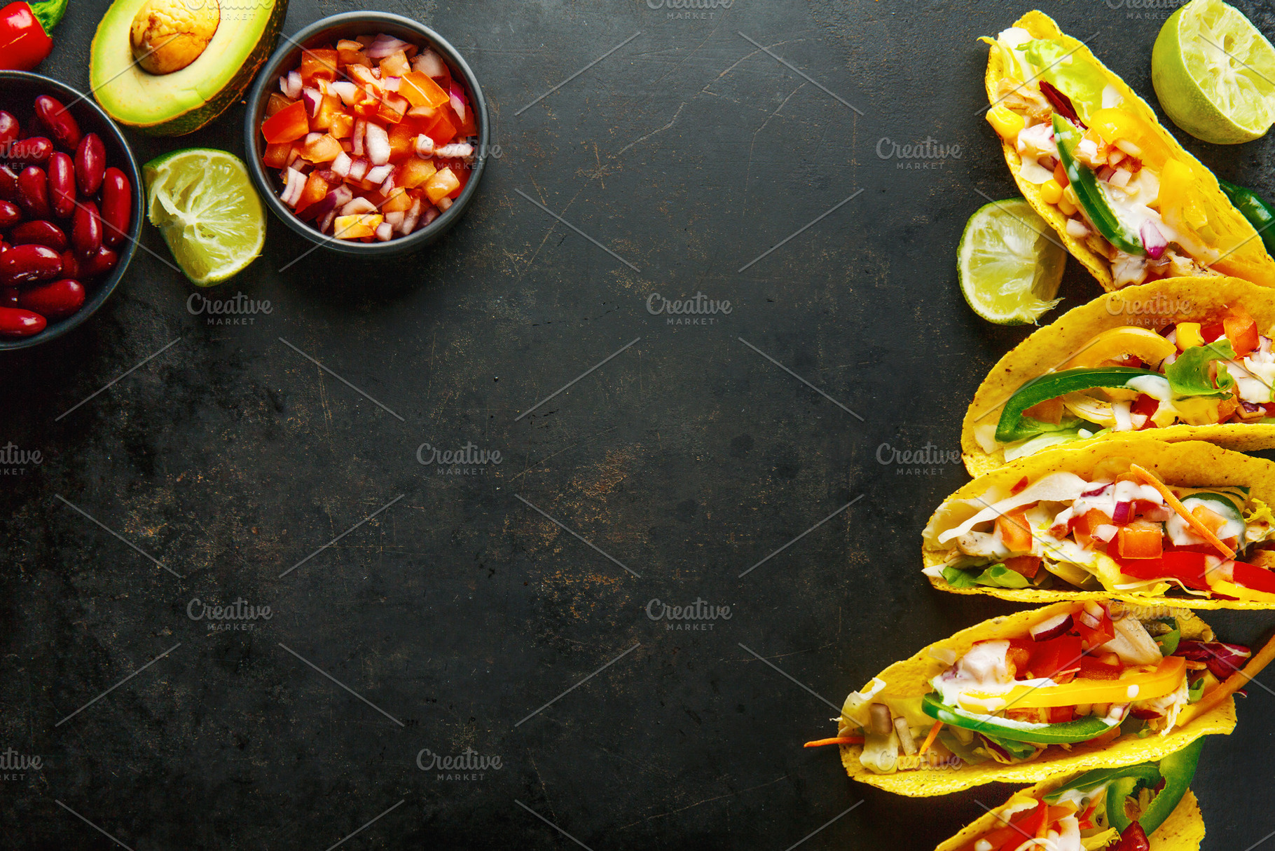 Tasty appetizing tacos with vegetabl stock photo containing tacos and mexican, a Food & Drink Photo by Valeria Art