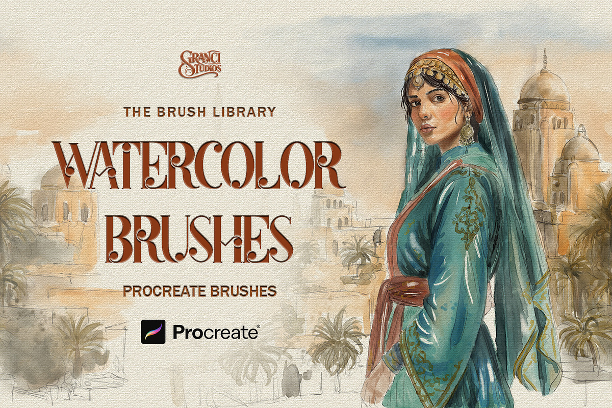 Real Watercolor Procreate Brushes, a Brush Add-On by GRANCI STUDIOS (Photo 1 of 12)