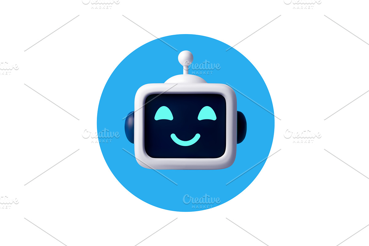 3D Smiling Chatbot Icon with, a Technology Illustration by Abscent