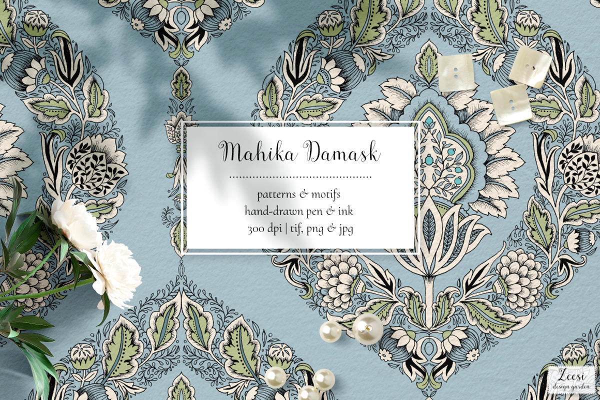 Mahika Damask Pattern & Motifs, a Pattern Graphic by Zeesi Design Garden (Photo 1 of 11)