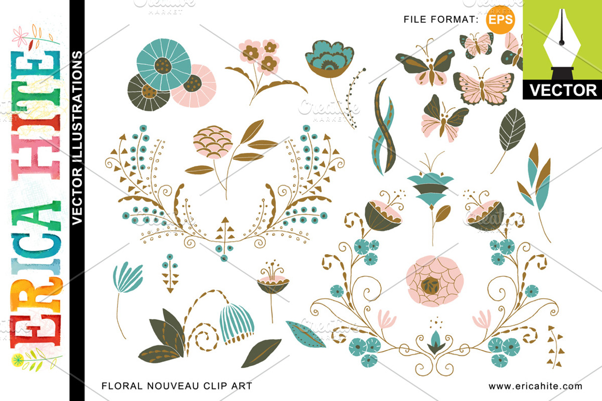 Floral Nouveau: Vector Art +Bonus, an Illustration by Erica Hite (Photo 1 of 5)