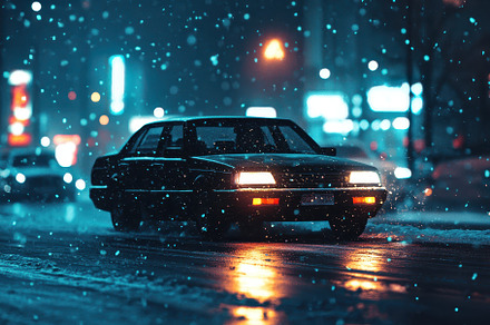 Cars maneuver through heavy snowfall, a Photo by Iftikhar Alam